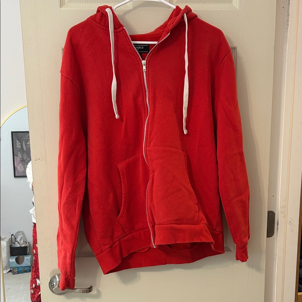 Forever 21 Bold Red Zip-Up Sweater